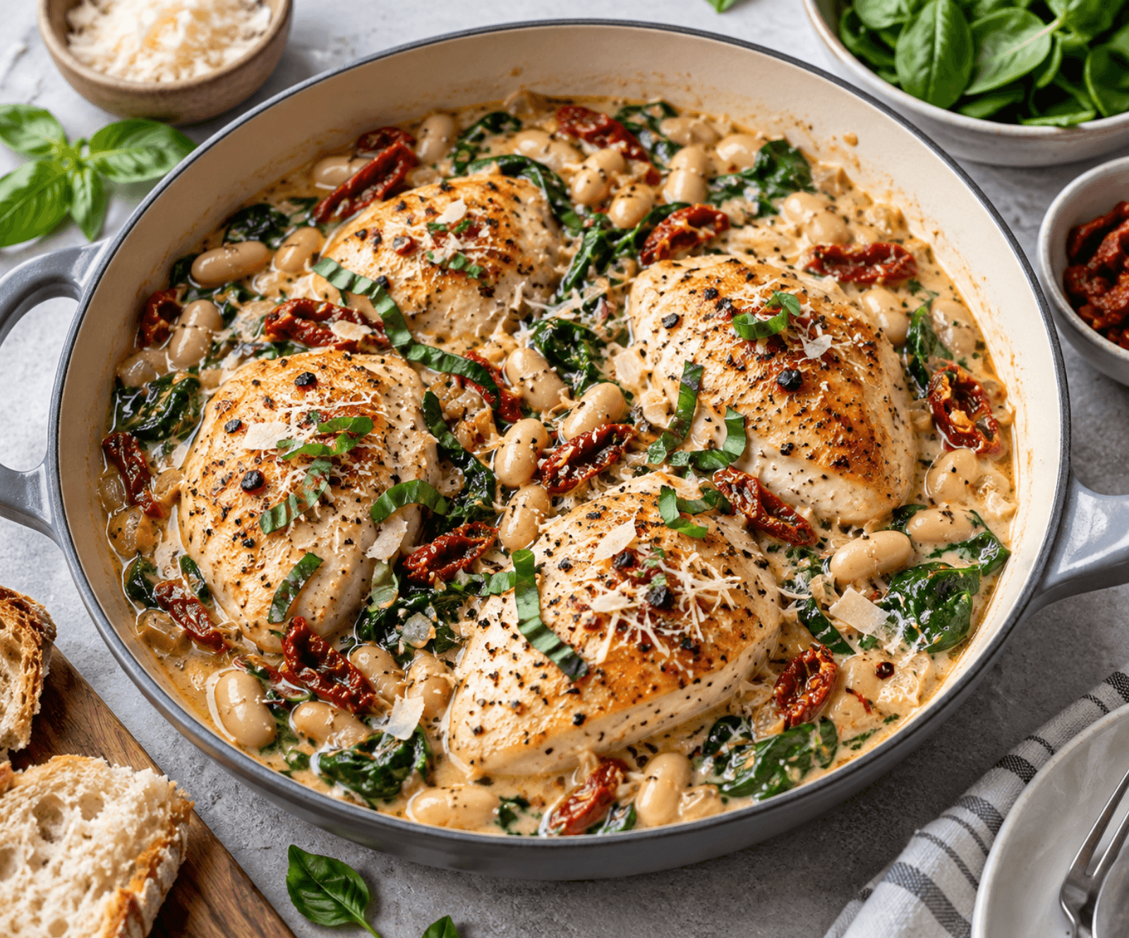 Creamy Tuscan Chicken & White Bean Skillet
